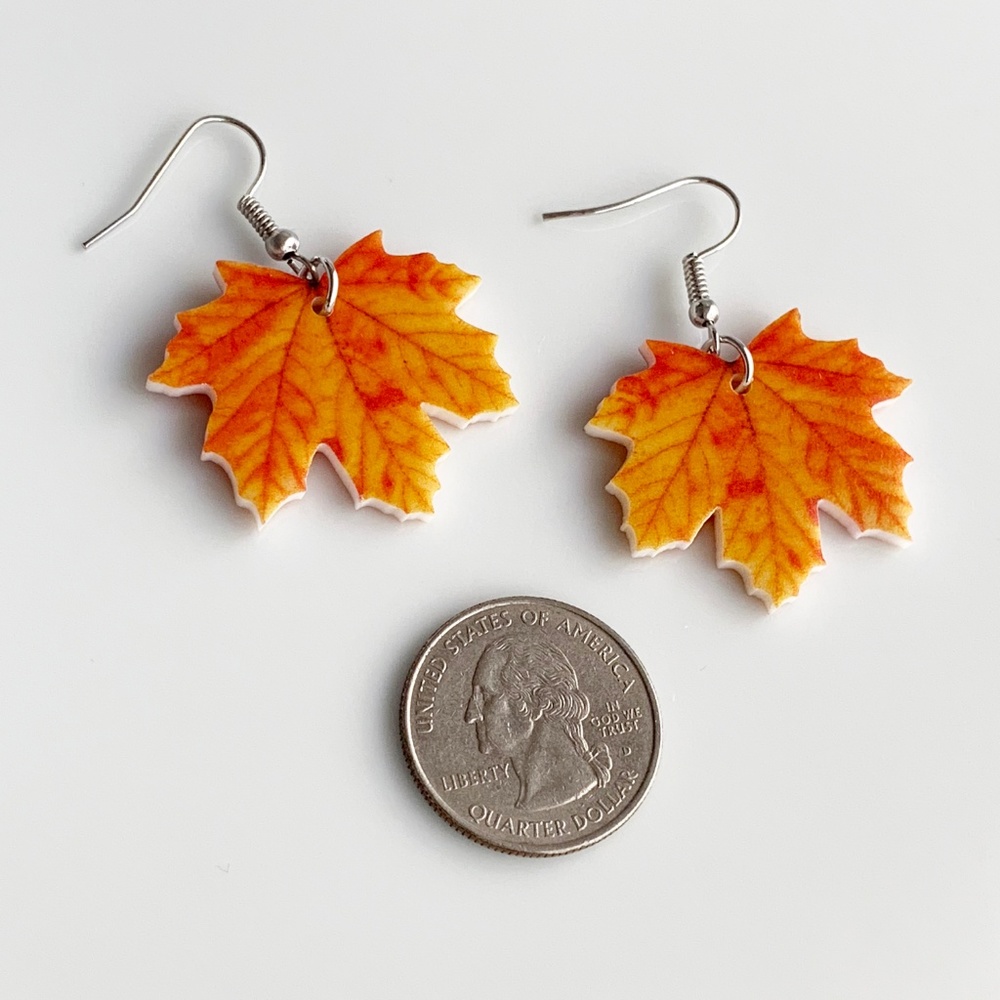 NEW Acrylic Orange Leaf Earrings - Picture 2 of 5